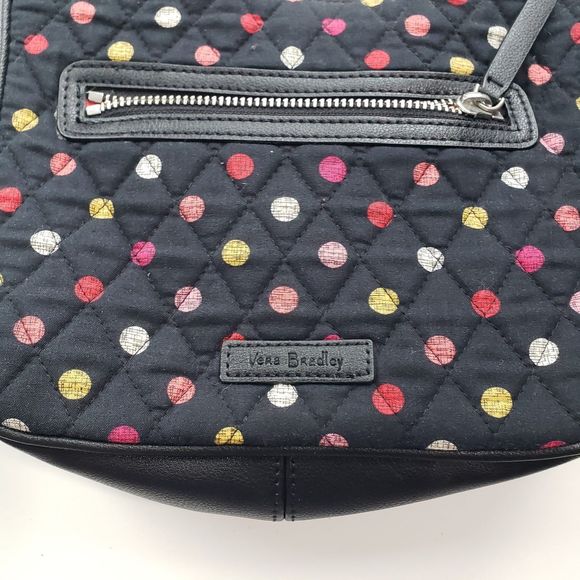 Vera Bradley Crossbody Purse; Black with Colorful Polka Dots; Approx. 8 x 9 x 3 - Picture 2 of 10